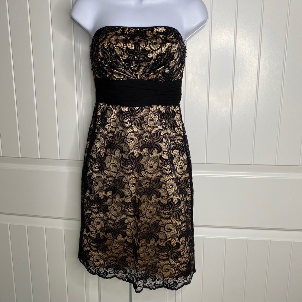WHBM strapless black lace overlay dress size 2